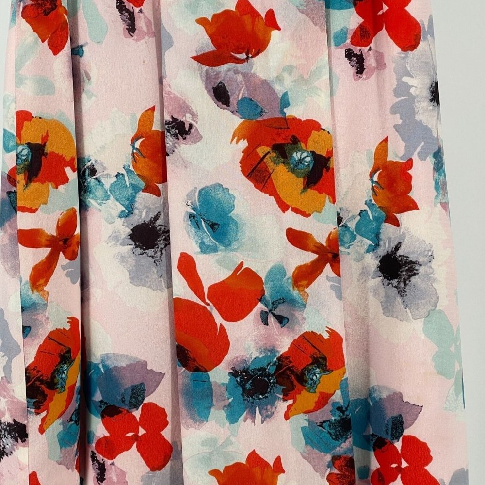 Rebecca Taylor 100% Silk Floral Watercolor Dress Womens sz 2 Plunge Neck Cutout - Picture 6 of 11